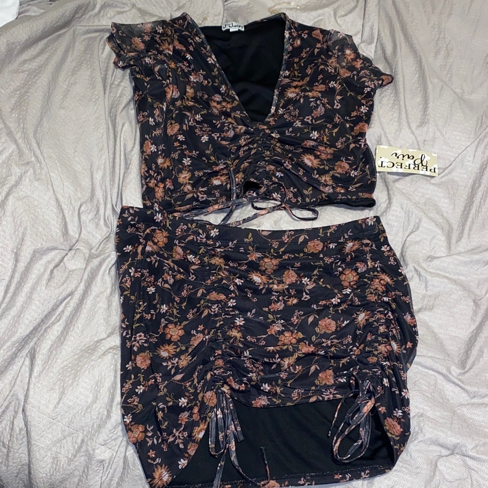 Floral Two-Piece Set with Ruched Details